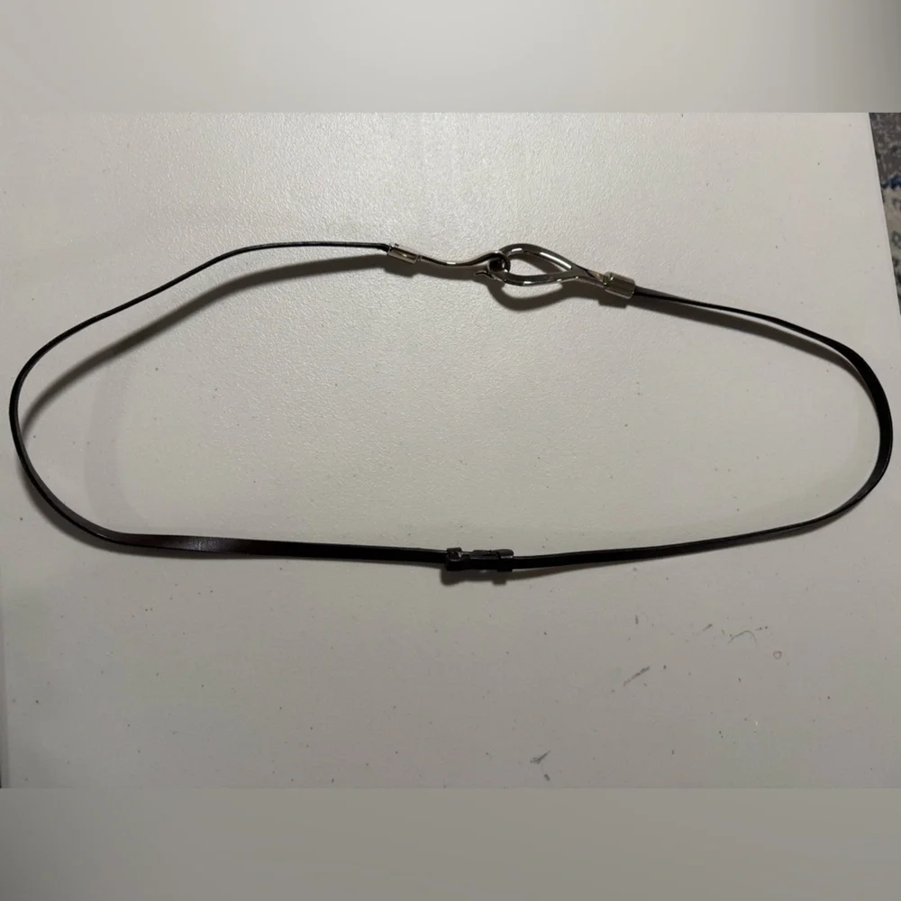 VTG New York & Company Black Thin Leather Belt Hook and Eye Buckle One Size Y2K